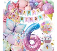 Decoration Anniversaire 6 Ans, Ballons Décoration pour Anniversaire Décoration Licorne, Bannière Anniversaire, Ballon en Aluminium Licorne Papillon