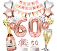 Décoration Anniversaire 60 Ans, Ballon 60 XXL Or Rose, Ballon Guirlande Happy Birthday Deco, Bannière Joyeux Décoratif pour Anniversaire 60 Ans Homme Femme, Fête D'anniversaire Déco