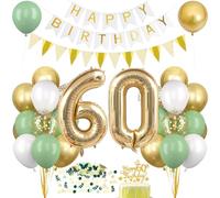 Décoration Anniversaire 60 Ans, Ballon 60 XXL Vert et Or, Kit Ballon Guirlande Happy Birthday Deco, Bannière Joyeux Décoratif pour Anniversaire 60 Ans Homme Femme, Fête D'anniversaire Déco