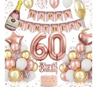 Décoration Anniversaire 60 Ans Femme Or Rose, Ballon 60 Ans, Ballon Chiffre 60, Ballons Anniversaire, Banderole Happy Birthday, Topper Gâteau, Ballons Alu Champagne Coupe, 60 Ans Accessoires de Fête