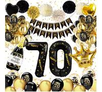 Decoration Anniversaire 70 Ans, Deco 70 Ans Anniversaire Homme Femme, Noir Or Ballon 70, Bannière Joyeux, Décoration