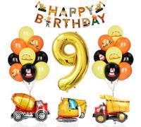 Décoration Anniversaire 9 Ans Garçon, Ballons Tracteur Avec Numéro 9, Thème Chantier Construction Travailleur, Bannière Joyeux Anniversaire