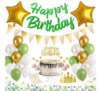 Decoration Anniversaire Ballons Homme Femme Happy Birthday Décoration Vert | Garcon Fille Deco Banderole Joyeux Anniversaire Decoration Carte Gateau Couronne Confettis Guirlande Fanion Doré Blanc