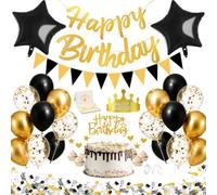 Decoration Anniversaire Ballons Homme Garcon Happy Birthday Décoration Noir | Deco Banderole Joyeux Anniversaire Decoration Carte Gateau Couronne Confettis Guirlande Fanion Doré