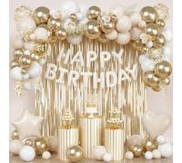 Decoration Anniversaire Décorations Beige Blanc Or Ballon Coeur Étoile Avec Ballon Confettis Metallique Aluminium Rideau,Ballons Helium Happy Birthday Pour Femme Fille 18th 21st 30th Deco Anniversaire
