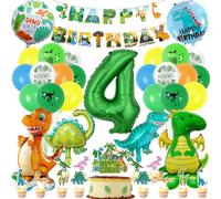 Decoration Anniversaire Dinosaure 4 Ans, XXL Ballons Dinosaure 4 Ans Garçon, avec Décoration de Gâteaux, Happy Birthday Bannière, pour Vert Jungle Thème Deco Anniversaire Fête Garçon Enfants