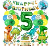 Decoration Anniversaire Dinosaure 5 Ans, XXL Ballons Dinosaure 5 Ans Garçon, avec Décoration de Gâteaux, Happy Birthday Bannière, pour Vert Jungle Thème Deco Anniversaire Fête Garçon Enfants