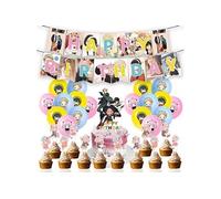 Decoration Anniversaire Fête Ballon Kit SPY X Family FONGWAN Article de fête avec Bannière, Cupcake Toppers - Rose A