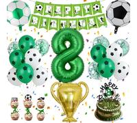 Décoration Anniversaire Foot 8 Ans, con Ballons Numérotés 8, Ballon En Aluminium Trophée Football, Bannière, Deco Gateau, Décorations de Fête pour Enfant