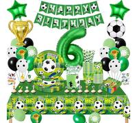 Décoration Anniversaire Football 6 Ans, Football Vaisselle de Fête Assiette, Kit Anniversaire Garçon Football, Ballon, Assiette Nappe pour 6 Ans Garçon 16 Invités