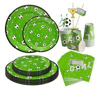 Decoration Anniversaire Football Garcon Kit 69 Pcs Tasse Papier Jetable Assiette Papier Paille Carton Gobelet Serviettes pour Coupe du Mond Amateur de Football Enfant, Servir 16 Invités