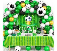 Décoration anniversaire football : kit complet avec banderole 150 x 100 cm nappe 180 x 108 cm et ballons latex et aluminium