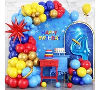 Decoration Anniversaire Garçon 4 Ans, Rouge Bleu Jaune Ballons Kit, Ballons Anniversaire Rouge Bleu Jaune, Bleus Ballon Anniversaires 4 an, Kit d'Arche Ballon Jaunes Rouges Bleus