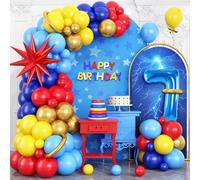 Decoration Anniversaire Garçon 7 Ans, Rouge Bleu Jaune Ballons Kit, Ballons Anniversaire Rouge Bleu Jaune, Bleus Ballon Anniversaires 7 an, Kit d'Arche Ballon Jaunes Rouges Bleus