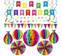 Décoration Anniversaire kit, Guirlande Fête d'anniversaire Déco Accessoires, Fanions, Boules Nid d'abeille, Banderole, Pompons Papier Coloré Decoration pour Fille Garçon Enfant