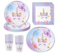 Decoration Anniversaire Licorne pour 20 Invités, 60 Pcs Vaisselle Jetable Anniversaire Licorne, Comprend Assiettes en Papier, Serviettes et Tasse, Décorations D'anniversaire Adaptées aux Filles
