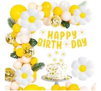 Decoration Anniversaire Marguerite, Géant Ballons Marguerite avec Happy Birthday bannière, Fleur Thème Ballons, Ballons Abricot