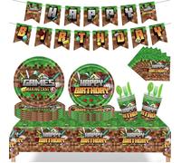 Decoration anniversaire minecraft 82 pcs pour 10 personnes mine-craft anniversaire - Aueq - vaisselle décoration fête décor thème