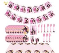 Decoration Anniversaire Nezuko Demon Slayer FONGWAN Bannière Vaisselle de Fête Gobelet, Assiette, Serviette en Papier pour Manga Fan - rose Rose G