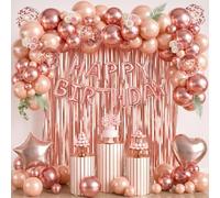 Decoration Anniversaire Rose Gold Ballon Rose Gold Coeur Étoile Avec Ballon Aluminium Rideau Confettis Metallique, Ballons Helium Happy Birthday Pour Femme Fille 18th 21st 30th Décoration Anniversaire