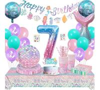 Decoration Anniversaire Sirene 7 Ans,Vaisselle Anniversaire ,Ballon Fille 7Ans,Vaisselle De Fête Sirene Assiettes Pour 7 Ans[BB443]