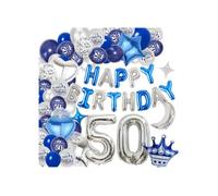 Décoration anniversaire - XIETAEA - Lot 50 ballons XXL - Chiffre 50 - Bleu et argenté - Prêt à poser