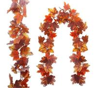 Décoration automnale à base de feuilles - Guirlande de feuilles artificielles - Décoration unique pour le salon - Feuilles en film plastique réalistes - 2 pièces de 1,7 m - De jolies couleurs automnal