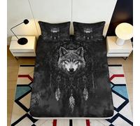 Décoration Chambre Wolf Dreamcatcher Bed Cover, Microfiber Toucher dou, 3D Printed, Cadeau Anniversaire, Protection Matelas, Facile à Entretenir 140x200x25cm