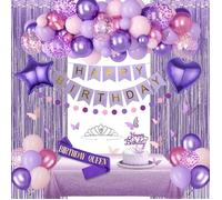 Décoration d’anniversaire violette pour femme ballons rose pastel et violet nappe aluum écharpe couronne rideaux à BALLON DECORATIF