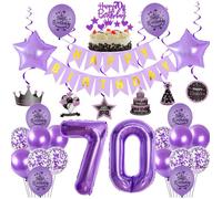 Décoration d'anniversaire 70 ans, pour femme, avec ballons, guirlande Happy Birthday, décoration de gâteau 70 ans, pour femme