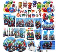 Décoration d'anniversaire Avengers Marvel, ballons de super-héros, vaisselle, gobelets, assiettes, serviettes, bannières de fond, sacs cadeaux, fournitures de fête pour garçons 62pcs set