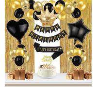 Décoration D'Anniversaire - Ballons Noirs Et Dorés - Kit De Décoration Pour Tous Les Âges - Avec Bannière Happy Birthday -