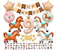 Décoration d'anniversaire de chevaux aux couleurs mates, ballon en | Décoration d'anniversaire de chevaux, ballon, bannière Happy Birthday, guirlande de décoration de gâteau