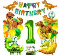 Décoration d'Anniversaire Dinosaure - 1er Anniversaire Garçon, Ballons en Aluminium et Verts XXL pour Fête Jungle et Enfants