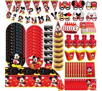 Décoration d'anniversaire Mickey Mouse, vaisselle Mickey mignonne, assiettes, gobelets, nappe, ballons, bannière, guirlande, fournitures pour fête d'enfants 61pcs set