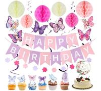 Décoration D'Anniversaire Papillon Violet Avec Bannière Happy Birthday, Décoration D'Anniversaire Pour Fille Avec Boules De