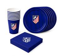 Décoration d'anniversaire pour enfants Atletico de Madrid pour 8 personnes - Pack fête officielle Atleti, décoration de football pour fêtes d'enfants, anniversaires et événements (P+V+Être bleu)