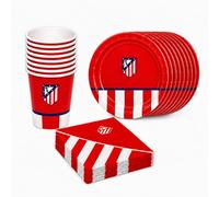 Décoration d'anniversaire pour enfants Atletico de Madrid pour 8 personnes - Pack fête officielle Atleti, décoration de football pour fêtes d'enfants, anniversaires et événements (P+V+Être rouge)