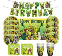 Décoration d'anniversaire pour enfants, vaisselle jetable, gobelets et assiettes Shrek, toile de fond, fournitures de fête d'anniversaire pour enfants, jouet Banner-15PCS-1