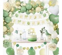 Décoration d'anniversaire pour fille - Arceau de ballons vert et bleu - Jaune saule - Comprend un ballon en forme de cœur et une banderole