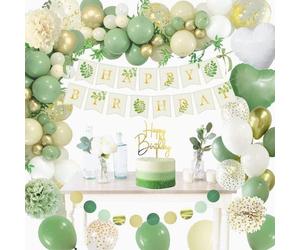 Décoration d'anniversaire pour fille - Arceau de ballons vert et bleu - Jaune saule - Comprend un ballon en forme de cœur et une banderole