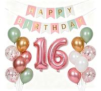 Décoration d'anniversaire pour fille - Ballons roses - Bannière d'anniversaire chiffre 16 - Ballon métallique pour fête d'anniversaire de 16 ans