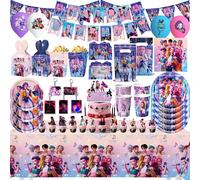 Décoration d'anniversaire sur le thème de l'anime, vaisselle, assiettes, gobelets, nappe, ensemble de ballons, bannière, toile de fond, sac cadeau, porte-clés, fournitures de fête balloon set 8