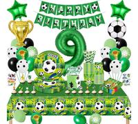 Décoration d'anniversaire sur le thème du football, pour un enfant de 9 ans, ensemble de 16 pièces comprenant des ballons et une nappe