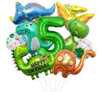 Décoration d'anniversaire XXL dinosaure de 5 ans, ballon en aluminium, dinosaure, ballons verts, ballon chiffre 5 pour fête d'enfants