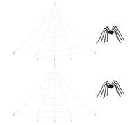 Décoration d'araignée d'Halloween avec filets en polyester noir et blanc, 2 pièces de 200 cm, araignées, 480 x 460 cm, filets pour l'intérieur et l'extérieur, décoration de fête, décoration de table