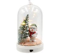 Décoration d'arbre à Suspendre - Cloche avec Bonhomme de Neige et Sapin Lumineux - avec Bonnet et écharpe en Vert et Rouge - L x l x H 6 x 6 x 11 cm