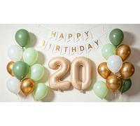 Décoration de 20e anniversaire pour femme - Ballon en aluminium en forme de chiffre 20 - Ballons verts métallisés dorés pour elle de 20 ans