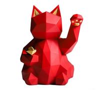Décoration de bureau créative en forme de chat porte-bonheur en résine, statue d'animal pour la maison, le bureau, l'étagère, l'intérieur de la voiture, porte-bonheur, blanc ou rouge (grande taille