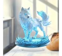 Décoration de bureau en acrylique bleu brillant en forme de loup, convient pour la décoration de la maison dans le salon ou le bureau. Idée cadeau : Halloween, Noël, anniversaire, Saint-Valentin